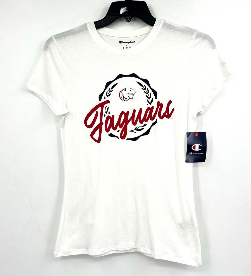 CHAMPION Women's S. Alabama Jaquars Crest T-shirt Small White Short Sleeve NWOT
